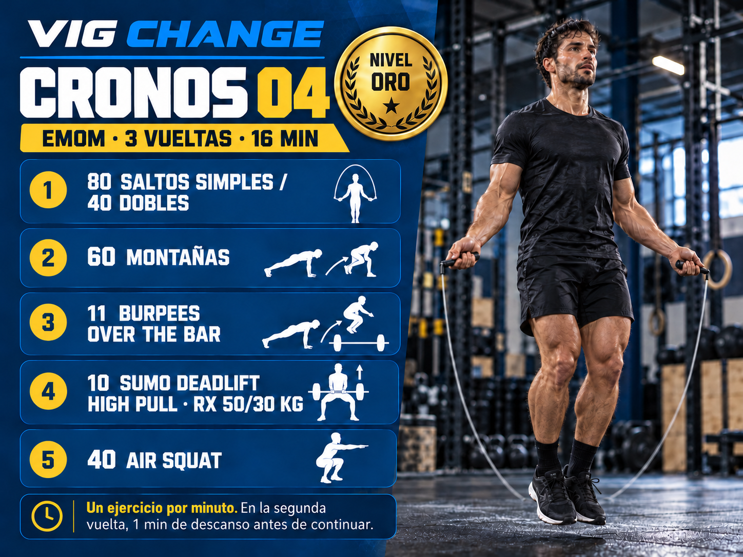 Cronos 04: entrenamiento EMOM de 16 minutos, nivel Oro